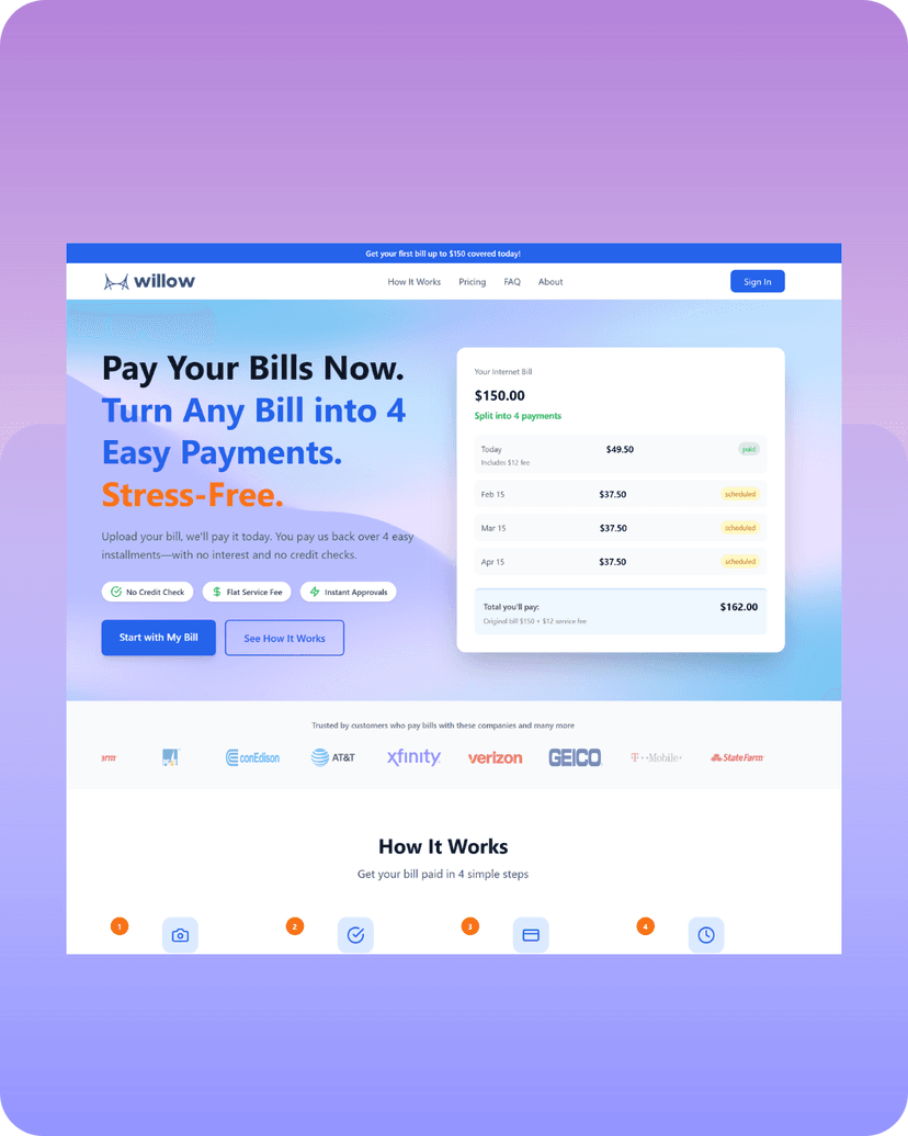 Willow Pay mobile app